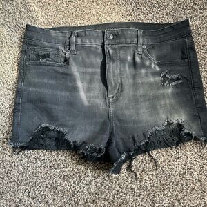 American Eagle Outfitters Black Distressed Lace-Trim Denim Shorts